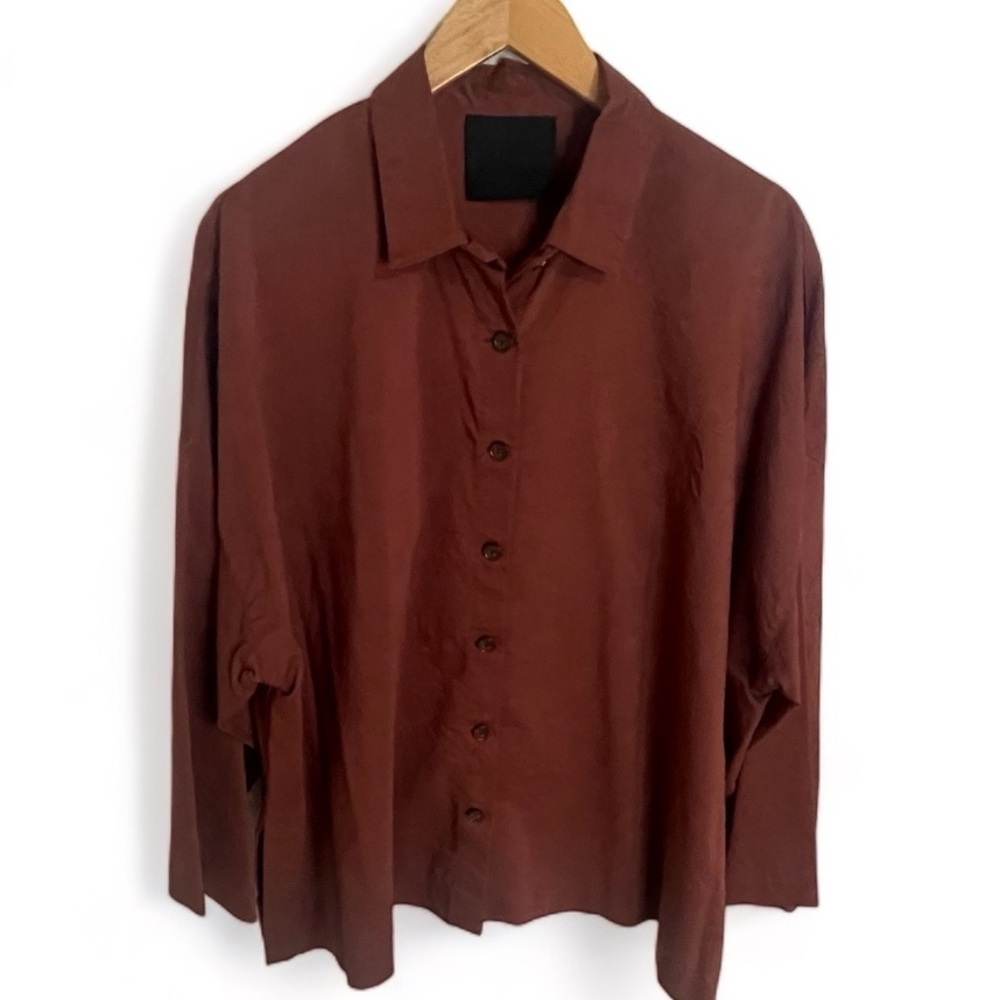BLANQUE Boxy Top Shacket size 1 M L XL Rust Brown Button Up Shirt Casual